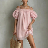Off-Shoulder Sheer Sleeve Mini Dress