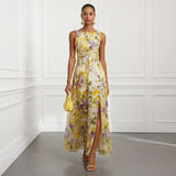 Floral Twist-Front Maxi Dress with Sleeveless Silhouette