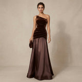 One-Shoulder Ruched Velvet Mermaid Maxi Dress