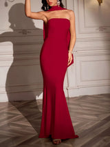 Sculpted Strapless Mermaid Gown with Scarf Detail