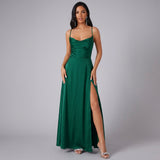 Lace-Up Open Back Maxi Dress with High Split