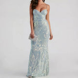 Sequin Cami Evening Gown with Fitted Bodice and Mermaid Skirt