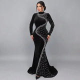 Rhinestone-Embellished Velvet Mermaid Maxi Dress