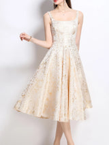 Vintage-Inspired Sleeveless Floral A-Line Midi Dress