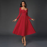 Sweetheart Long Sleeve A-Line Midi Dress