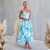 Floral Spaghetti Strap Midi Dress with Soft Ruching