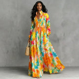 Watercolour Print Long Sleeve Button-Down Maxi Dress