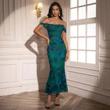 Painterly Floral Off the Shoulder Mermaid Dress