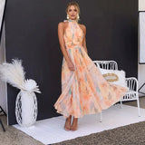 Sherbet Floral Cotton-Blend Halter Maxi Dress with Ruching