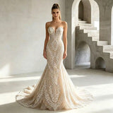 Strapless Lace Bridal Gown with Corset-Inspired Lace-Up Back and Sweeping Train