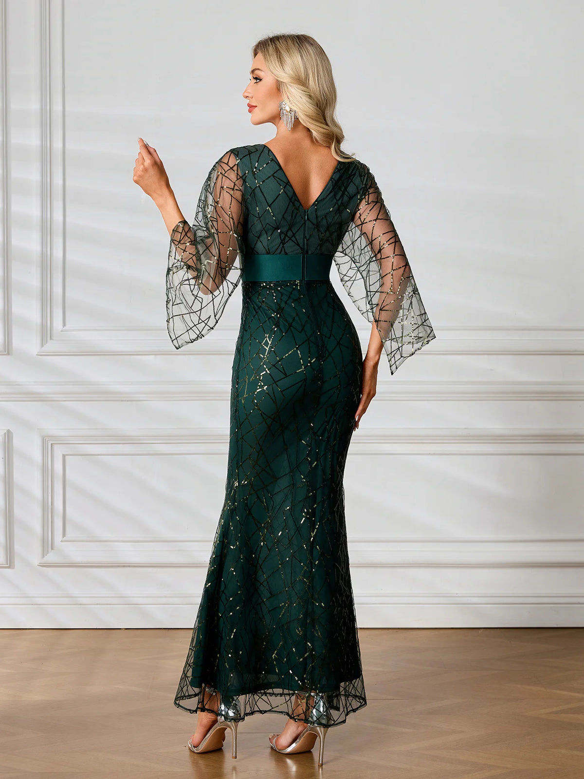 Green Sequin and Tulle Mermaid Gown