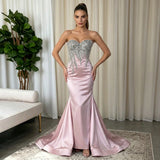 Rhinestone Sweetheart Satin Mermaid Gown with Sweep Train