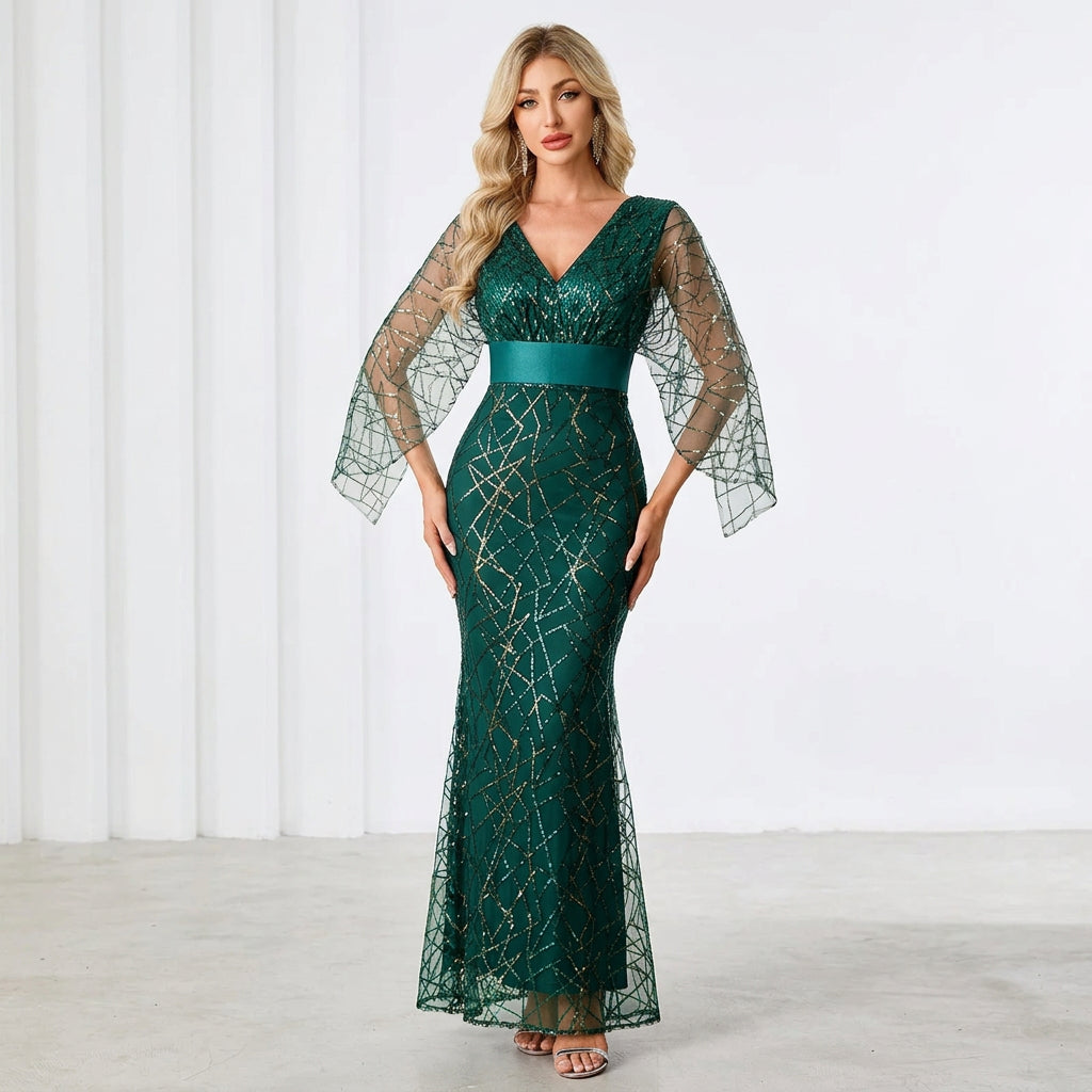 Green Sequin and Tulle Mermaid Gown