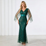 Green Sequin and Tulle Mermaid Gown