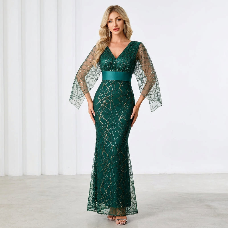 Green Sequin and Tulle Mermaid Gown