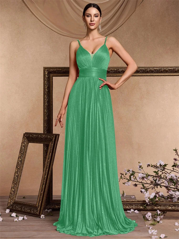 Dream Designs Boutique elegant deep V-neck green chiffon A-line evening gown