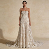 Embellished Lace Bridal Gown with Lace-Up Back and Elegant Court Train