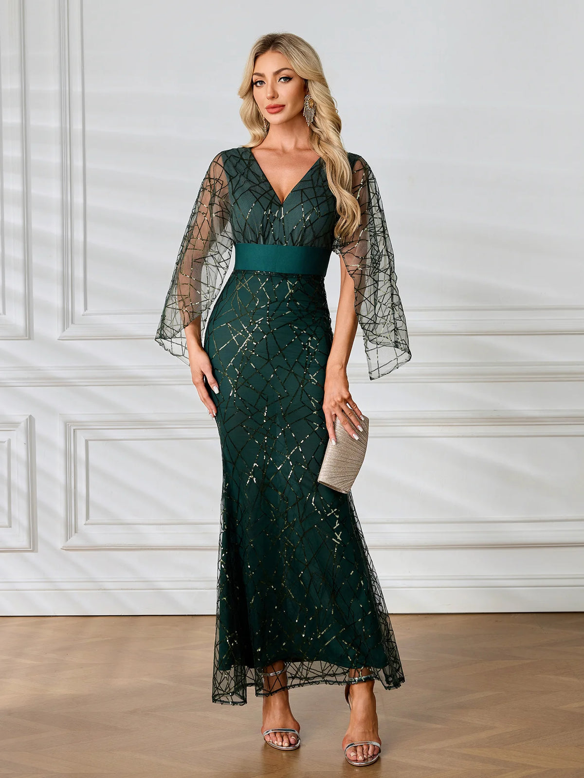 Green Sequin and Tulle Mermaid Gown