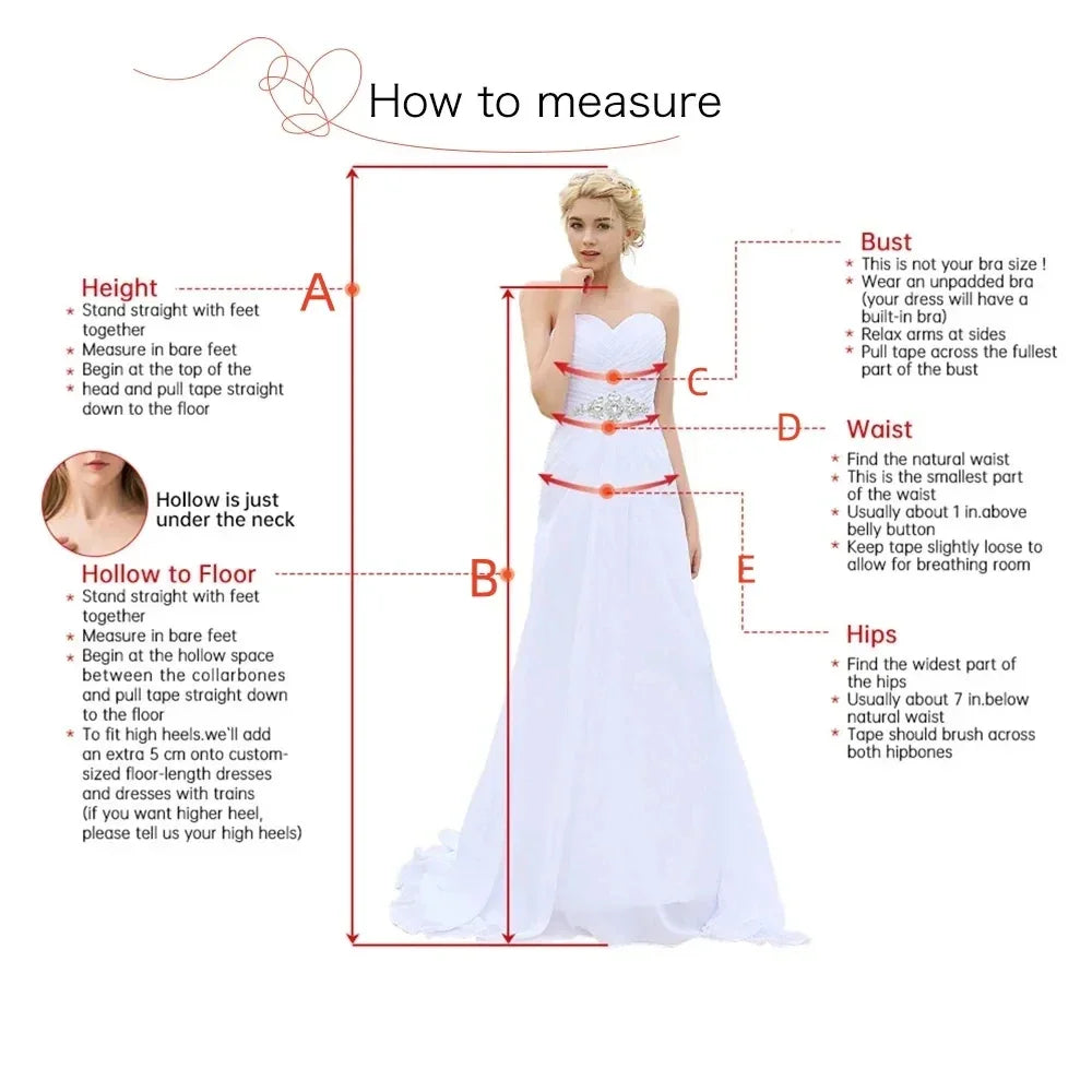 Measurement guide for a strapless white bridal gown from AliExpress.