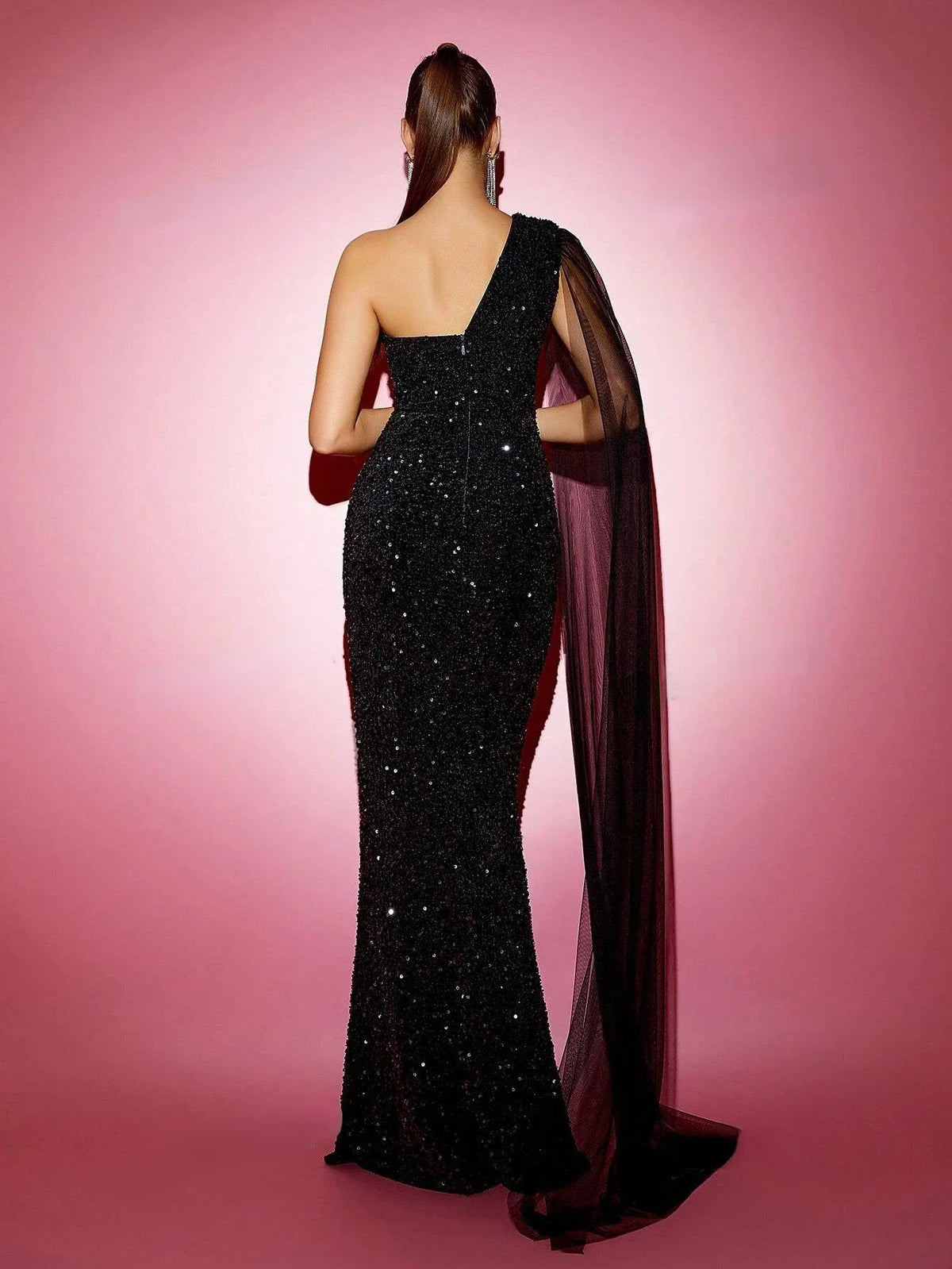 Black Sequin One-Shoulder Mermaid Gown
