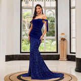 Blue Sequin Sheath Gown with Evening Split