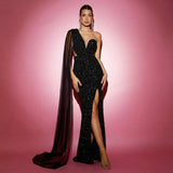 Black Sequin One-Shoulder Mermaid Gown