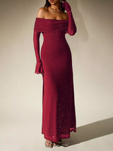 Glitter Off the Shoulder Gown with Flared Sleeves