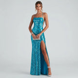 Lace-Up Open Back Sequin Evening Dress with Bodycon Silhouette