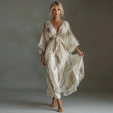 Feather Print V-Neck Maxi Dress with Twist Detail