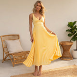 Flowing Pleated V-Neck Maxi Dress