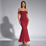 Off the Shoulder Ruched Mermaid Gown