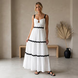 Scalloped Trim Tiered Maxi Dress with Cutout Detail
