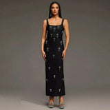 Black Bodycon Maxi Dress with Rhinestone Embellishment