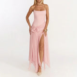 Pink Spaghetti Strap Dress with Tie Detail and Split