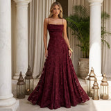 Floral Lace Maxi Dress with Draped Neckline and Fine Straps