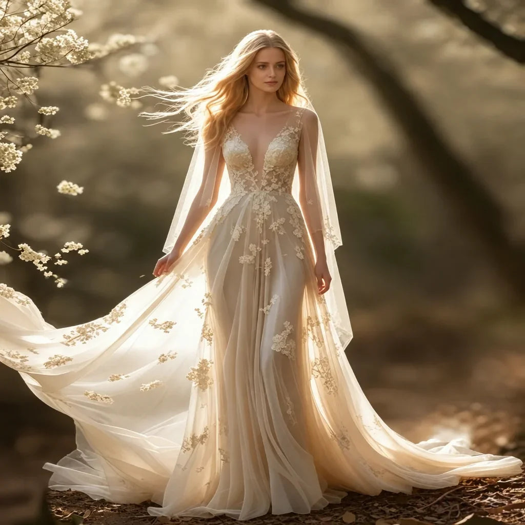Bridal dress photo with watermark removal in progress