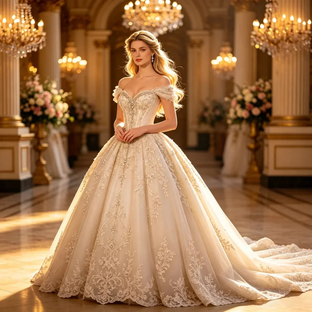 Bridal gown photo with watermark removal in progress