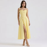 Frill Trim Midi Dress with a High Split