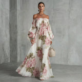 Floral Off the Shoulder Maxi Dress with Smocked Detail