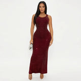 Sleeveless Rhinestone Embellished Bodycon Maxi Dress