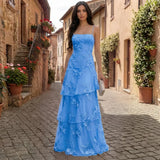 Floral Appliqué Tiered Maxi Dress with Lace-Up Detail