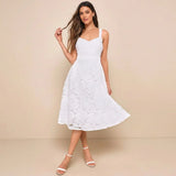 Romantic Floral Lace A-Line Midi Dress