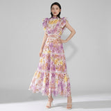 Ruffled Openwork Midi Dress with Tiered Skirt