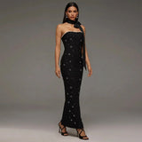 Strapless Bodycon Maxi Dress with Rhinestone Detail
