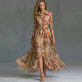 Floral Maxi Shirt Dress with Long Sleeves and Tie Detail