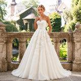 Strapless Sweetheart Floral Lace and Tulle A-Line Bridal Gown